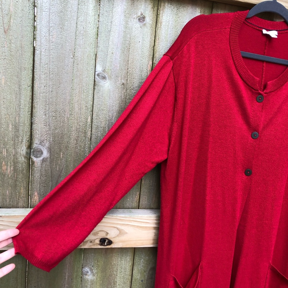 J. Jill Wool Blend Cardigan Size 2X Red Button Front Side Slits Patch Pockets - Picture 7 of 14